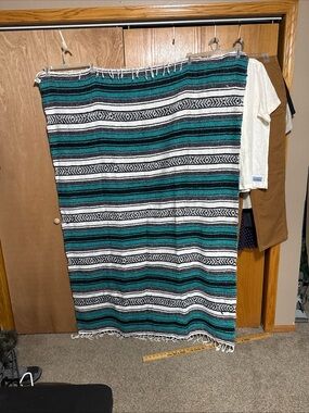 MoLina Indian blanket. Hand woven.  Teal, Black & White Striped Swim Sarong